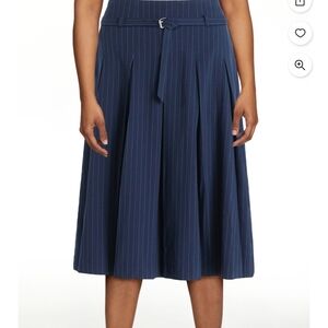 Chic Navy Pinstripe A-Line Skirt With Pockets
